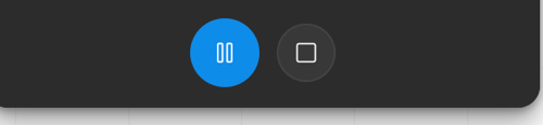 The Motion Path theater transport bar in Figma: a blue circular Play/Pause button showing the pause icon, next to a square Stop button
