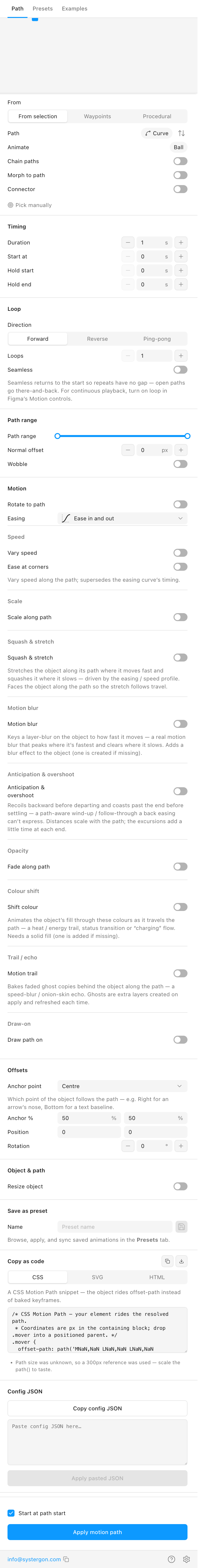 The original Motion Path panel — a single scroll of eighteen stacked sections and roughly 105 controls, every effect expanded at once.