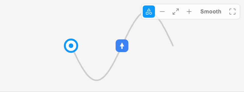 The Motion Path preview showing a real blue rounded-square layer riding an S-curve path at its true size relative to the path