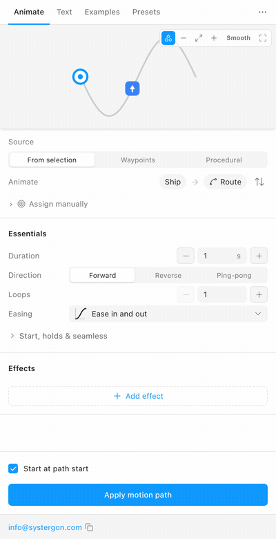 A step-by-step loop: the Animate tab, the overflow menu opening to reveal Config JSON, and the Config JSON panel with its copy button and paste box